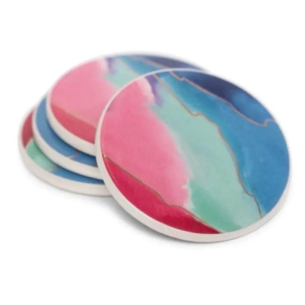 Jill & Ally 4-Piece Ceramic Coaster Set ~ New No Box